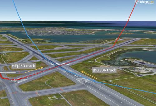 Graphic depicting near-collision at Boston Logan International Airport on February 27, 2023