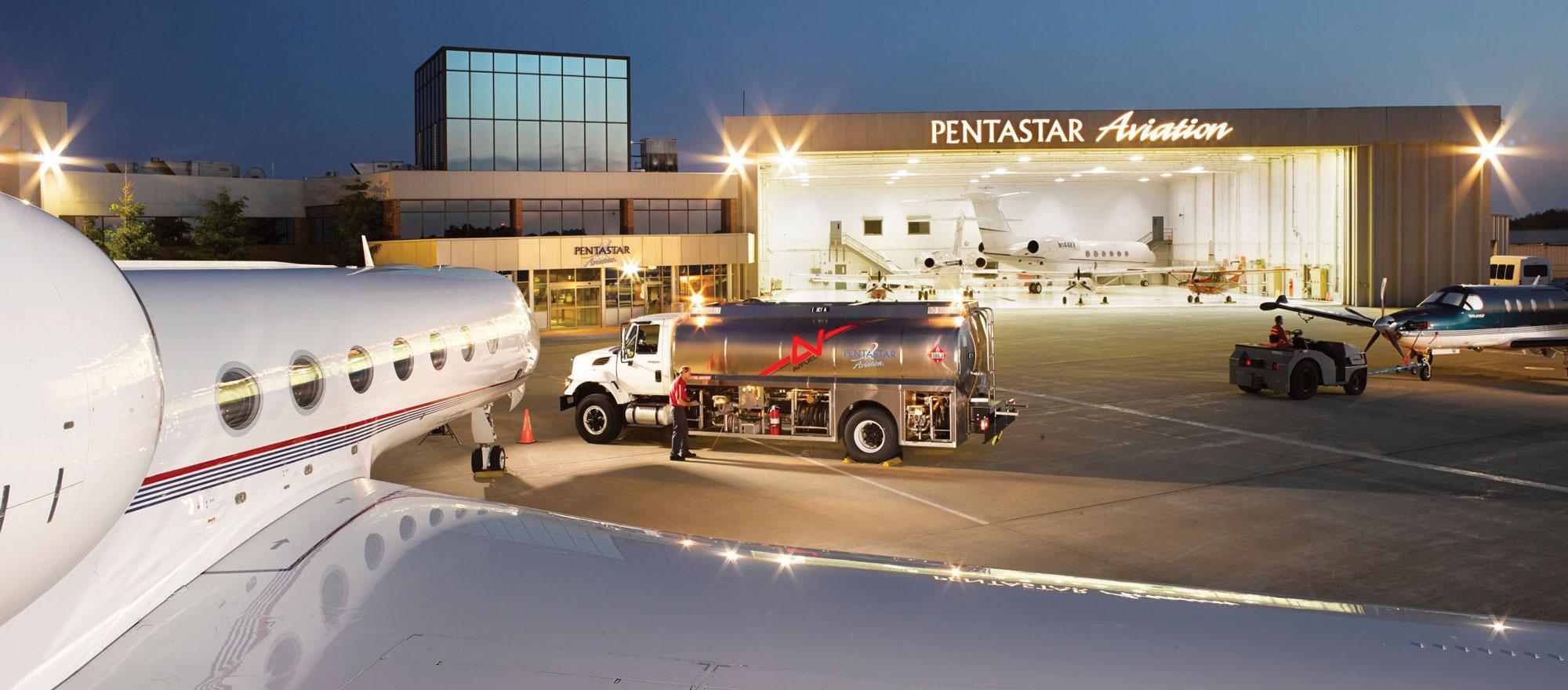 Pentastar Aviation at night